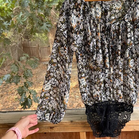 Free People Intimately Say It To Me Floral Print Bodysuit Black Combo Size XS - Picture 6 of 13